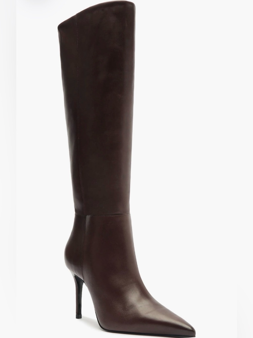 SCHUTZ Mikki Up Brown Leather Pointed-Toe Knee-High Heeled Boots 8.5 NWOT